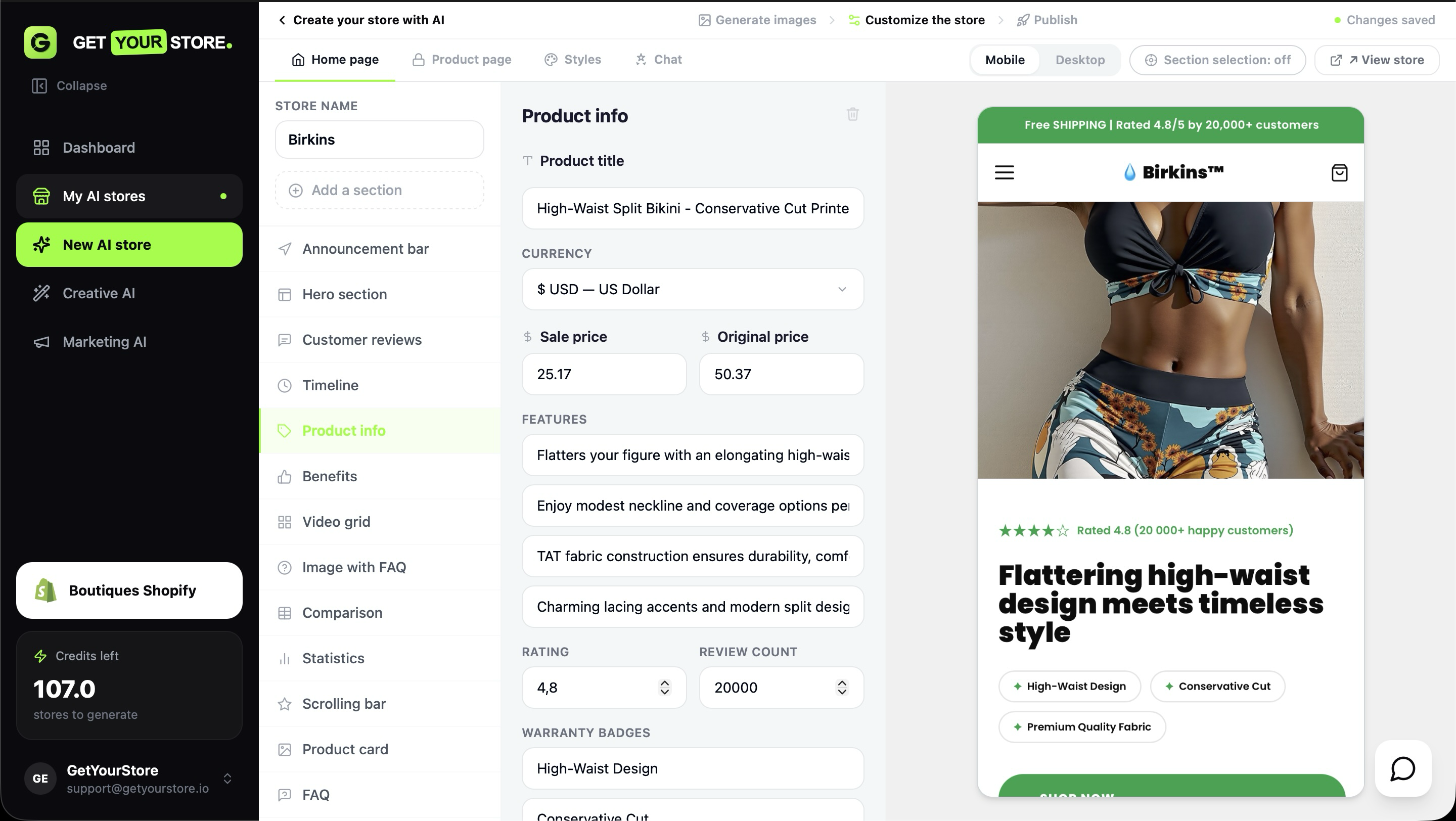 GetYourStore Dashboard